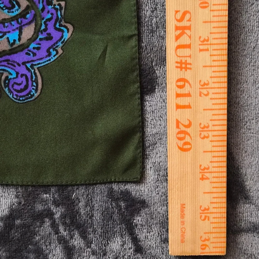 Elwin Italy Square Scarf Olive Green Paisley Scroll Print Large 34.5